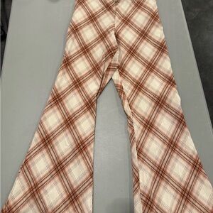 Hollister Cream and Brown Plaid Wide-Leg Pants